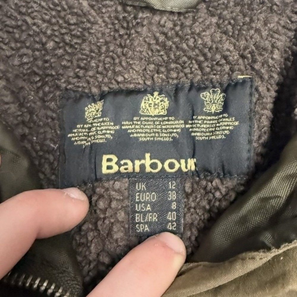 Barbour Womens waxed Utility Field Jacket Olive Green Fleece Lined Size US 8 - Picture 3 of 5